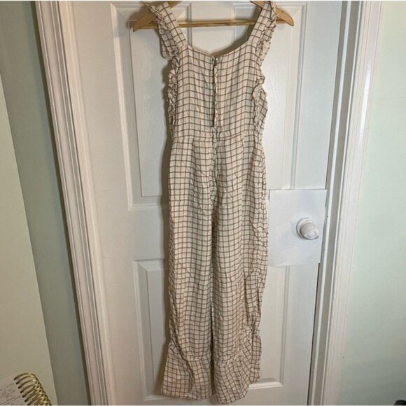 Sancia The Ines Jumpsuit Cream and  Brown gingham  Sleeveless ruffle Size XS - Picture 7 of 9